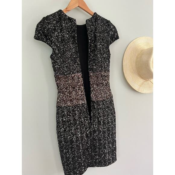 Dress the Population | Sequin Black and Gold Colorblock Party Mini Dress | Sz S - Picture 3 of 8